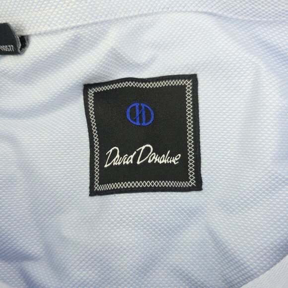 David Donahue Button Dress Shirt Mens 16.5 34/35 Blue Long Sleeve Solid Cotton - Picture 3 of 8
